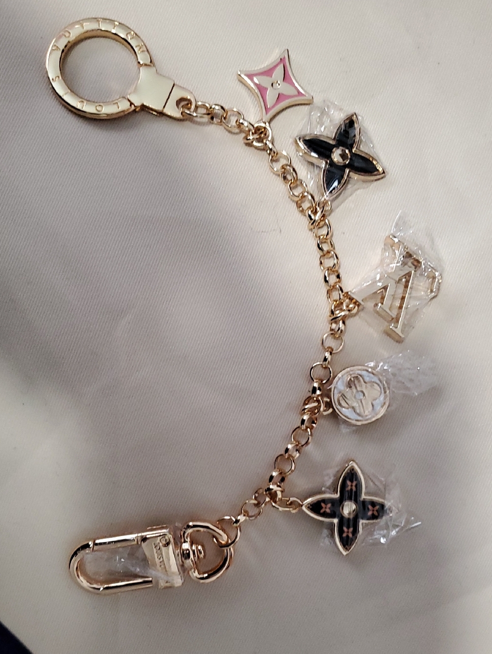 Gold Keychain Charm with Pink and Black Accents